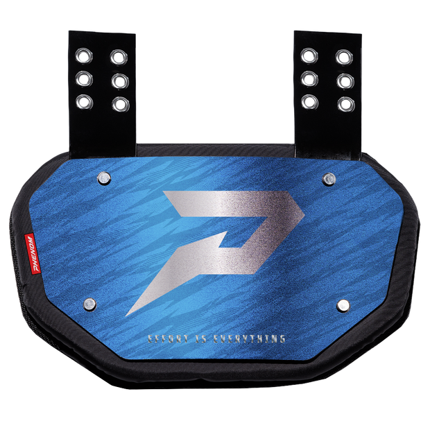 Phenom Elite Football Back Plate - Columbia Blue with Chrome P Logo - 2in1 Shoulder Pads