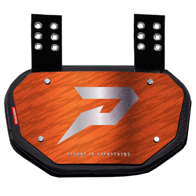 Phenom Elite Football Back Plate - Orange with Chrome P Logo - 2in1 Shoulder Pads