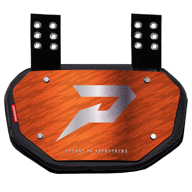 Phenom Elite Football Back Plate - Orange with Chrome P Logo - 2in1 Shoulder Pads