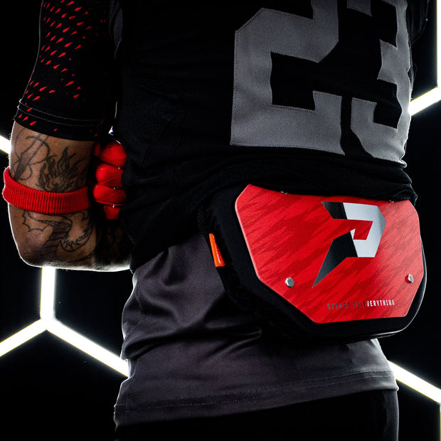 Phenom Elite Football Back Plate - Red with Chrome P Logo - 2in1 Shoulder Pads