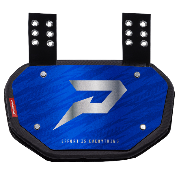 Phenom Elite Football Back Plate - Royal Blue with Chrome P Logo - 2in1 Shoulder Pads